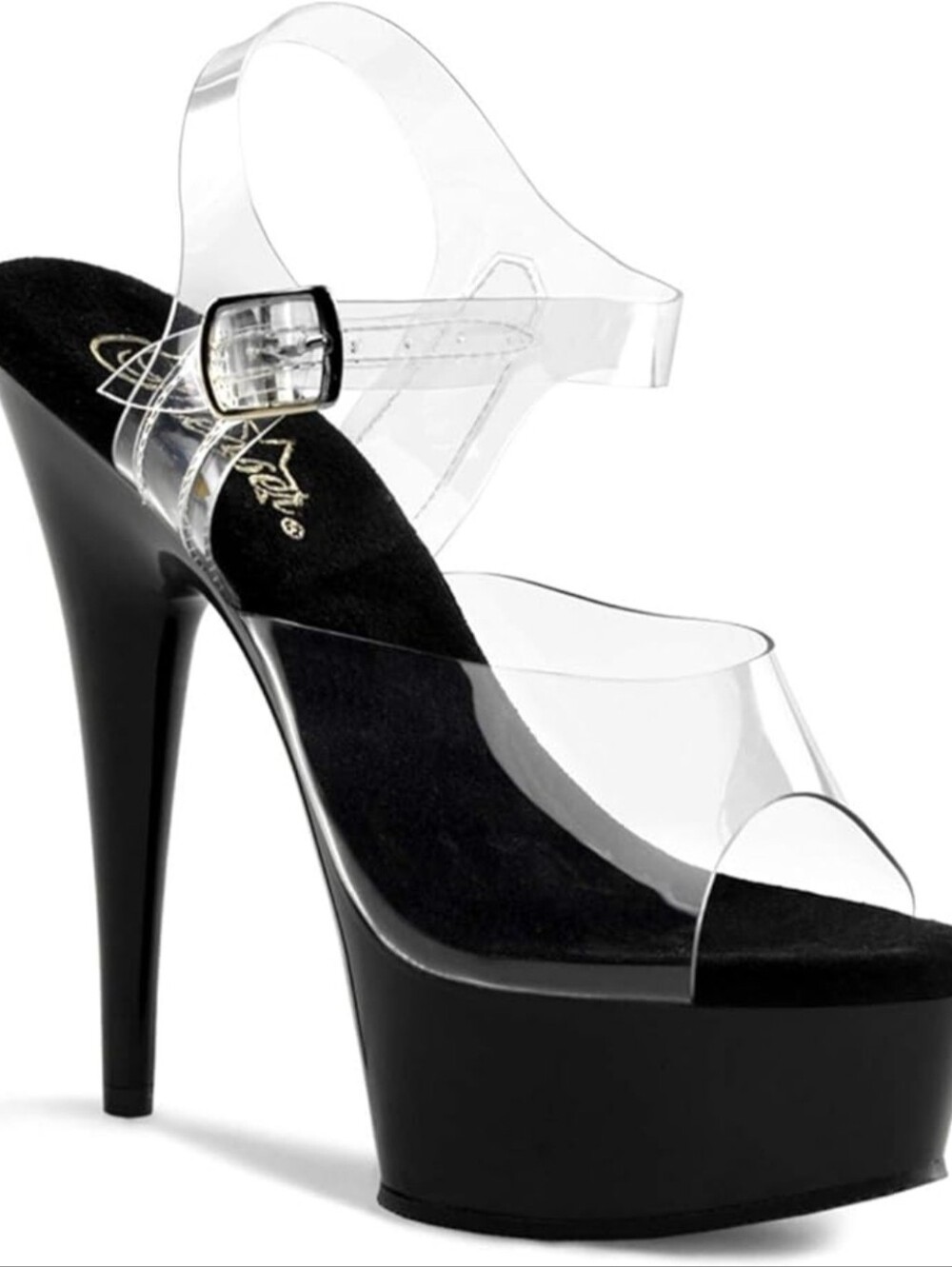Pleaser Clear PVC Black Platform Stiletto Heels Size 9